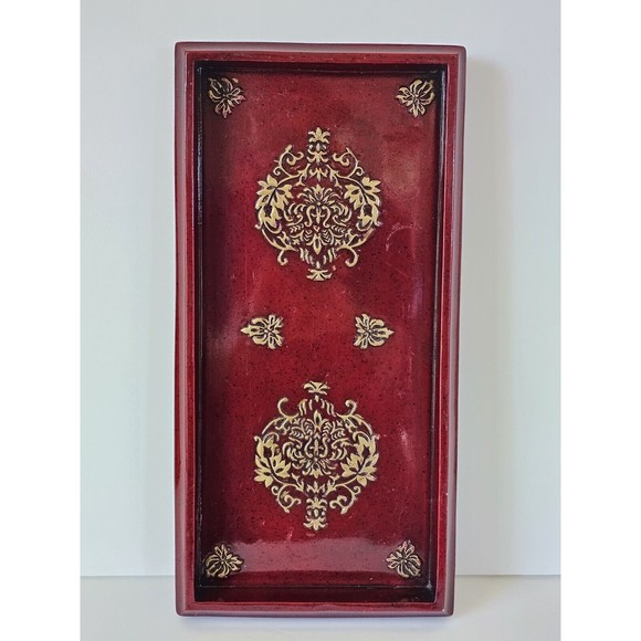 Croscill Home Imperial Bedding Coord Wood Dressing Tray Vanity Night Stand Red - Picture 4 of 16